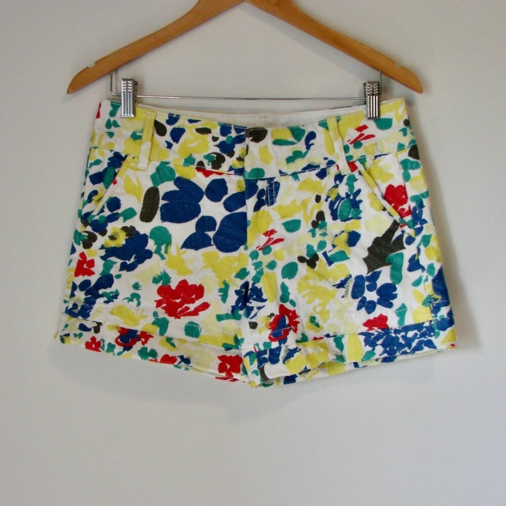 Alice + Olivia Floral Shorts Cady Cuffed White Blue Red Embroidered Size Small